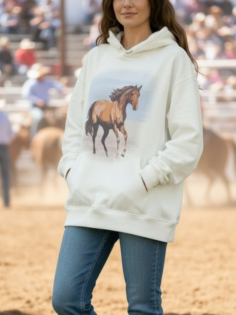 1412 vintage-style Horse graphic white Hoodie Cowgirl Equestrian‎ Rodeo Xl NWT
